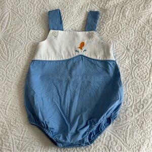 Little English Boys 9M Blue and White Baby Bubble Romper with Fish Embroidery